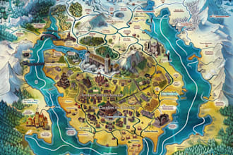 do your dream fantasy map for game, book, rpg campaign, boardgame