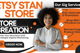 set up etsy shop stan store etsy print on demand, digital products design SEO