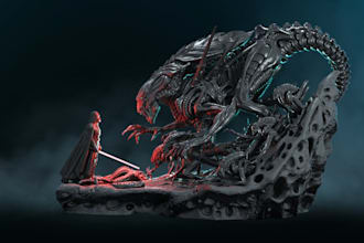 sculpt 3d scene for printing,3d diorama,figurine model,action posed 3d miniature