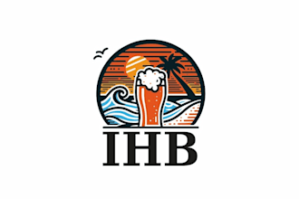 create a vintage beer on a tropical island logo design