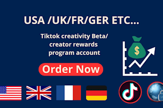 create USA, UK, ger, fr tiktok account with creativity program beta