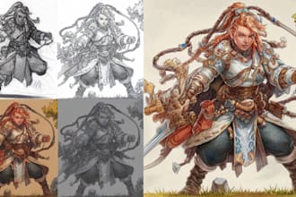 draw your rpg, dnd character design, mmorg, pixel art for video game in color