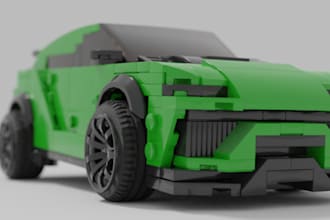 create 3d car lego model, moc design with manual instruction for lego design car