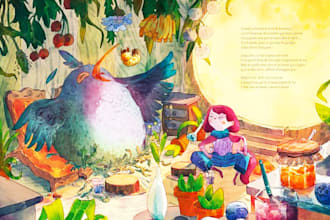 hand paint watercolor style award winning children storybook illustration