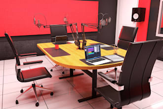 do 3d podcast room, 3d studio room, 3d podcast studio, 3d stage design