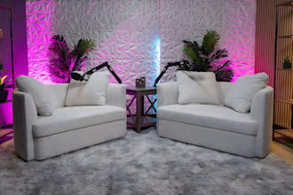 do 3d podcast room, 3d studio room, 3d podcast studio, 3d talk show design