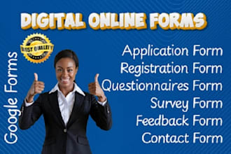 create any type of online form, quiz, survey using google or micrsoft forms