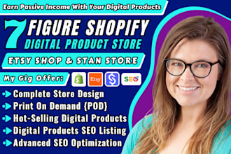 7 figure shopify digital product store, etsy digital product, stan store design