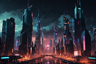design an illustration of futuristic cyberpunk city