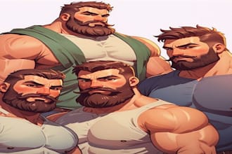 draw gay bara muscle, yaoi, nsfw, fan art, fanart, oc comic, gay character, ba