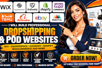 build wix dropshiping pod website godaddy temu alibaba ebay printful add product