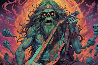 draw stoner rock, heavy metal, psychedelic art