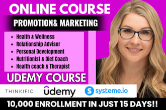 online course promotion health and fitness udemy course , thinkific sales funnel