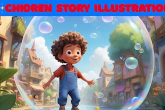 design children story book illustration, kids picture book, book cover