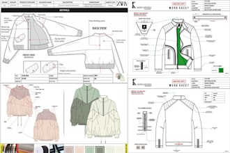 factory ready fashion techpack and detaile flat sketch design, clothing techpack