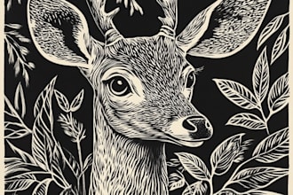 illustrate animal or botanical linocut based on your request