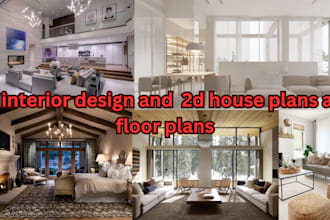 do interior design and  2d house plans and floor plans, kitchen and bedroom