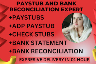 do paystub, balance sheet, income statement and bank reconciliation for you