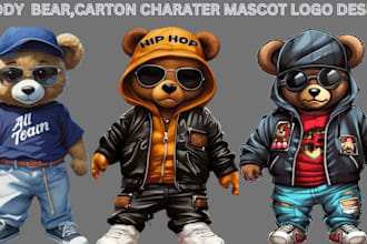 draw teddy bear cartoon character mascot logo design teddybear streetwear tshirt