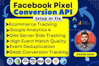 setup or fix facebook pixel conversions API ga4 ecommerce tracking
