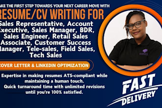 write ats resume and cover letter for sales reps managers, marketing ads agent