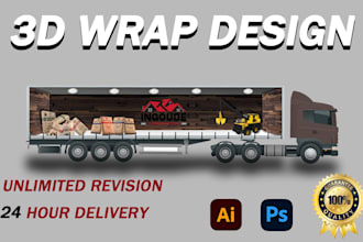 3d wrap design vehicle wrap , car wrap, van wrap, truck wrap, trailer wrap, boat