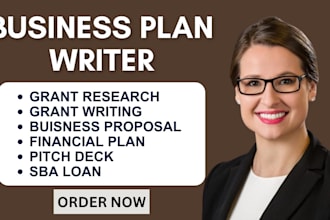 craft business plan, pitch deck, grant proposal for startups investor, sba loan