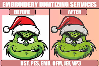 digitize your image for embroidery in dst, pes, ofm, jef in 1 hour