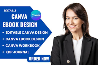 design editable canva ebook, canva workbook, canva ebook design, kdp journal