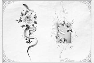 create a custom tattoo design in fine line and floral style
