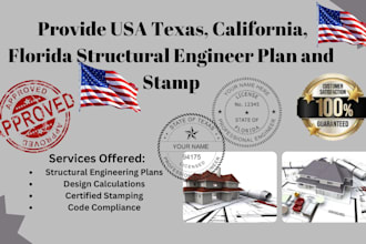 do usa texas, california, florida structural engineer plan and stamp