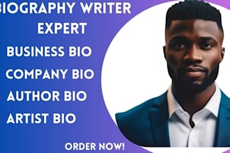 write professional biography, about us, artist bio or author bio