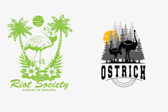 do vintage summer ostrich logo with t shirt design