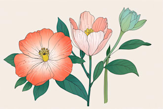 draw line art illustration botanical and flower beautifully