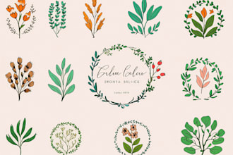 design boho chic hand drawn botanical logo