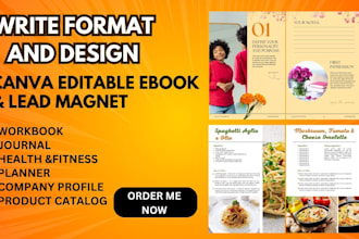 design canva ebook journal, lead magnet, workbook book formatting, layout design