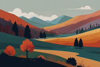 draw abstract minimalistic vector landscape