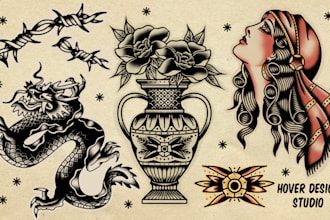 do awesome traditional old school tattoo design style