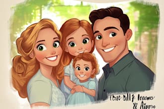 draw disney family couple cartoon portrait