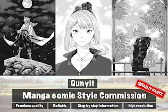draw black and white manga style illustration for you