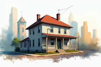 create house and building photo into watercolor art