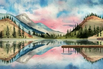 paint realistic landscape watercolor painting illustration