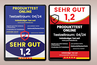design eye catching sehr gut seal and product label