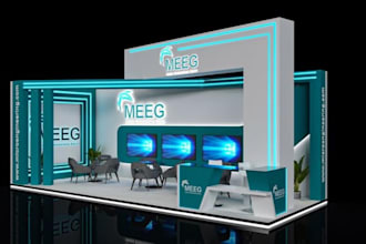 design 3d exhibition stall, trade booth, 3d showroom, 3d stand with 3d animation