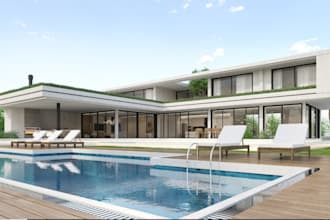 remodel old properties to 3d modern luxury house, facade exterior,3d cgi render