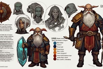 draw dnd party fantasy and scifi or game character design dnd art sheet
