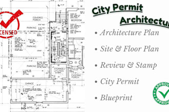 review sign and stamp architectural drawing blueprint floor plan for city permit