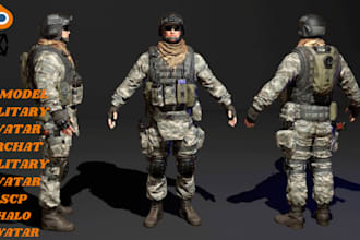 custom 3d vrchat avatar, military avatar, halo avatar, scp model, vrc avatar