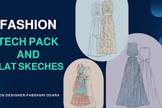 create professional fashion technical sketch and tech packs