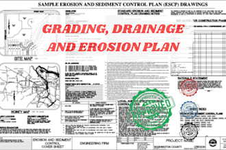 draw drainage and grading plan, stormwater with stamp and sign for city permit